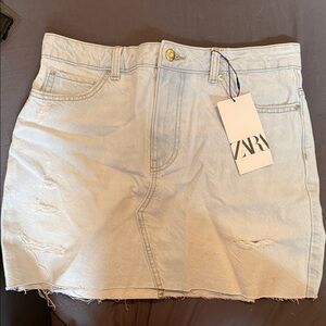 Zara Light Wash Denim Mini Skirt